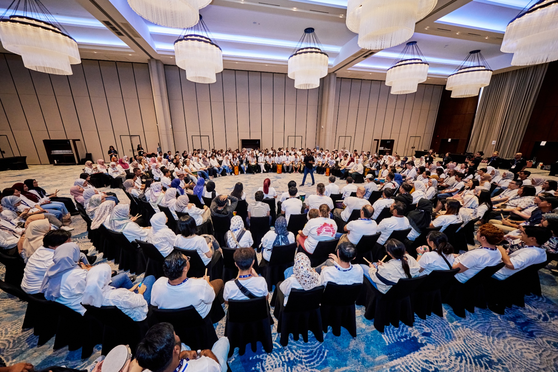 Large-group drum circle team experience