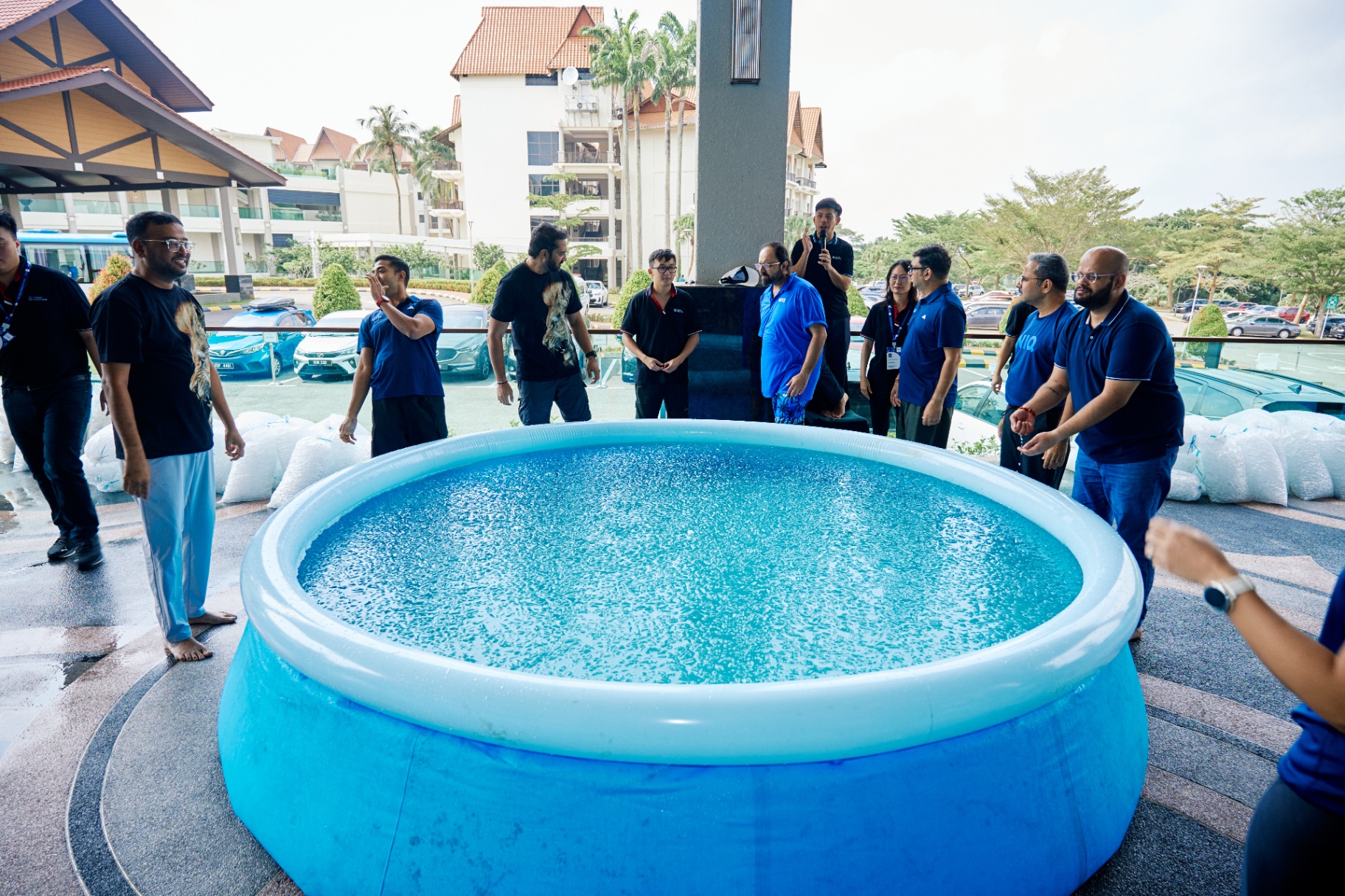 Ice bath team experience outdoors